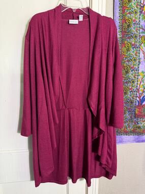 Kim Rogers Berry Open Front Draped Cardigan - Large